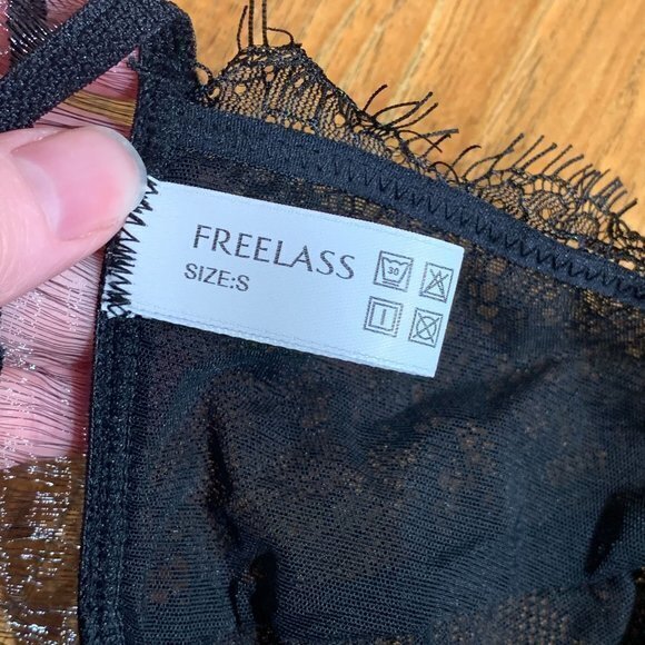 FreeLass Sheer Lace Triangle Bralette Black - Size S - Picture 3 of 3
